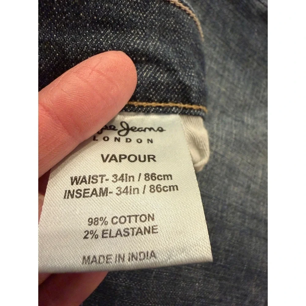 Pepe Jeans London‎ Vapour Mens Denim Jeans 34x34 Straight Fit Dark Wash